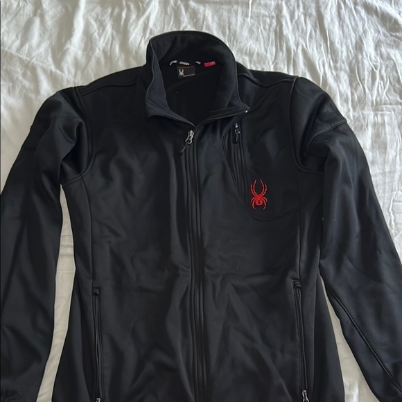 Spyder Men’s Black Fleece Jacket – Red Zipper Accents, Outdoor Activewea - Picture 1 of 4